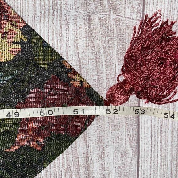 Floral print table runner with fringe ends approx 
52”x12.5” - Picture 4 of 5